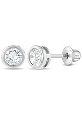 gorgeous silver 5mm round cubic zirconia screw back baby earrings